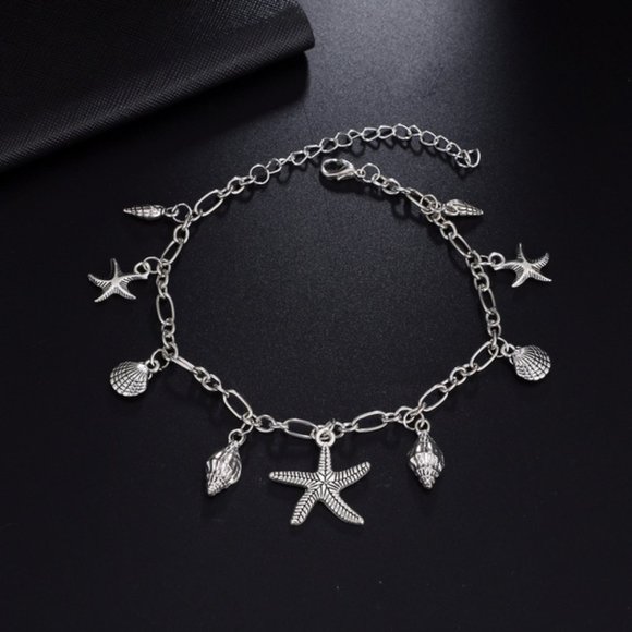 🔵Starfish Shell Silver Tone Chain Link Anklet - Picture 7 of 8